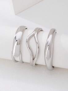 3pcs Luxury Exaggerated Geometric Hollow Design Gold Metal Smooth Open Bangle Bracelets, Stackable Bracelets For Women, Suitable For Daily, Party, Holiday, Heavy Jewelry Gift - Gold - View 10