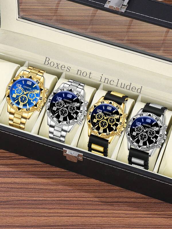 4PCS Fashion Men's Watch Set Business Leisure Luxury Quartz Watch Set Suitable For Daily Clothing Matching Perfect Gift