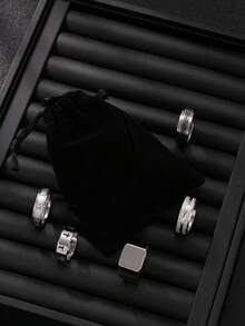 5 Pcs Stylish Stainless Steel Men's Ring Sets Ring Set For Men's Daily Wear - Antique Silver - View 3