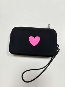1 bolsa de cosméticos de silicona de unicolor con forma de corazón, bolsa de almacenamiento de gran capacidad, bolso con cuerda colgante, bolso simple para mamá, monedero, estuche para lápiz labial, bolso cuadrado, bolsa de almacenamiento para brochas de maquillaje, silicona suave, uso multifuncional, a prueba de humedad, a prueba de moho, resistente al calor y fácil de limpiar, cremallera suave sin óxido, tacto cómodo, equipado con cuerda colgante, bolsa de cosméticos, bolsa de maquillaje grande, regalos de Navidad, bolsa, viaje, bolsa, embrague / bolso pequeño, organizador de maquillaje, bolsa, soporte para brochas, mini bolsa, bolsa de gran capacidad