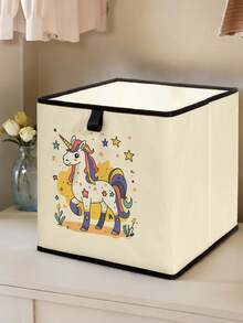 1 pieza Caja de almacenamiento abierta con estampado de poni de dibujos animados, organizador apilable de cajones, diseño resistente y de múltiples usos que ahorra espacio para el hogar, dormitorio, organización del hogar, almacenamiento debajo de la cama