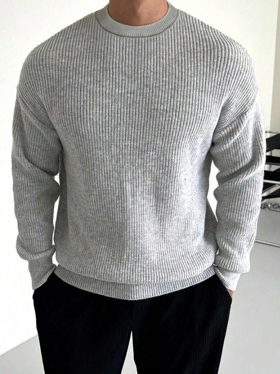 Men's Autumn And Winter Knitted Sweater Solid Color Button Round Neck Casual Jacket - 灰色 - 查看 1