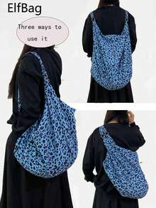 Large-Capacity Leopard Print Shoulder Bag - Stylish Women's Crossbody Bag & Casual Versatile Backpack | Lightweight Foldable Soft Fabric Bag With Zipper Closure | Perfect Valentine's Day/Halloween/Christmas Gift For Friends, Family & Loved Ones | Ideal For Work, School, Travel, Daily Use & Back-To-School