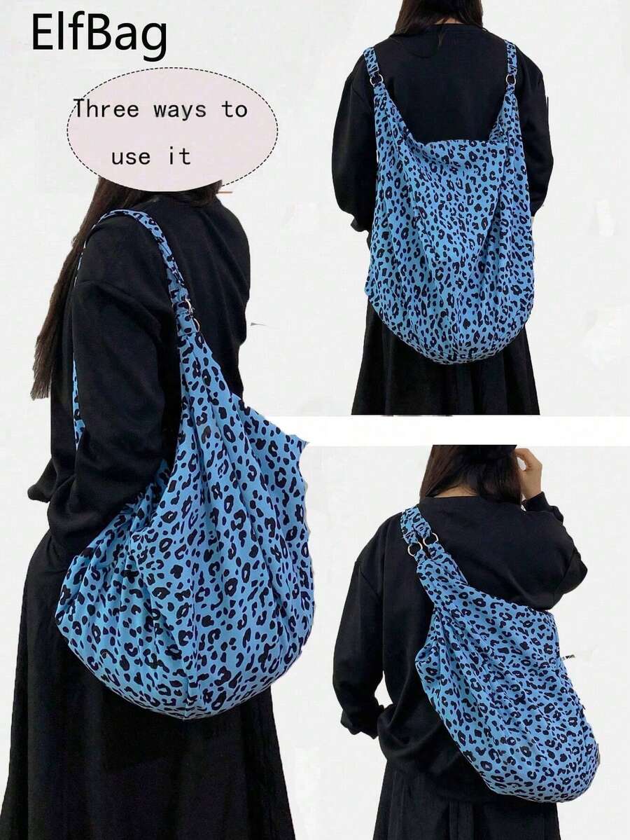 Large-Capacity Leopard Print Shoulder Bag - Stylish Women's Crossbody Bag & Casual Versatile Backpack | Lightweight Foldable Soft Fabric Bag With Zipper Closure | Perfect Valentine's Day/Halloween/Christmas Gift For Friends, Family & Loved Ones | Ideal For Work, School, Travel, Daily Use & Back-To-School