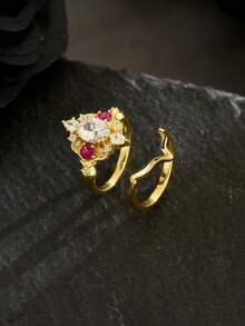 2pcs/Set Elegant Zirconia Horse Eye Stackable Engagement Wedding Party Rings For Women