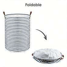 Large Laundry Basket With Storage Organiser Nursery Laundry Clothes Storage - Blue Stripes S - View 3