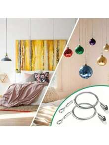 Interior Decor 4 Set Of Picture Hanging Wire Kit, Adjustable Heavy Duty Stainless Steel Photo Frame Wire Hanging Kit For Picture Frames, Lights, Curtains, Mirrors, Billboards - Capacity 65 Lbs