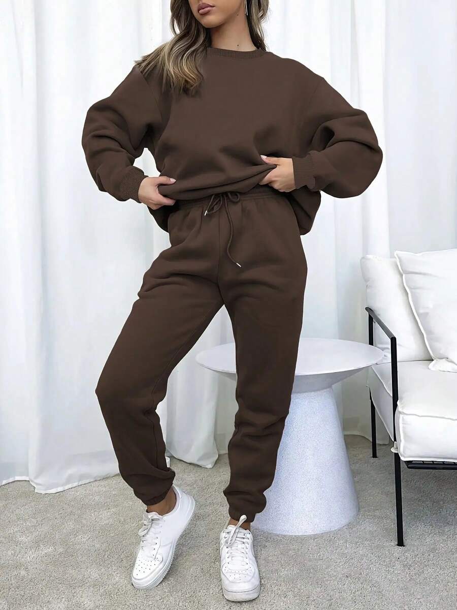 Fashionable Women's Sportswear Set For Autumn And Winter - Filled Lining For Warmth, Fitness Wear, Casual Running And Training Gear, Loose And Elastic Design, Essential For Casual Wear After Exercise, Sportswear, Women's Set, Women's Two-Piece Sportswear, Sportswear, Women's Plus Size Sport Set, Women's Winter Clothing, Women's Two-Piece Clothing, Women's Sport Set, Women's Two-Piece Clothing, Women's Casual Wear Set, Women's Two-Piece Sportswear, Women's Sport Set, Women's Set, Women's Two-Piece Clothing, Women's Hoodie And Pants Set, Women's Winter Set, Home Wear Set, Black Sport Set, Plus Size Women's Clothing, Women's Sport Set, Sportswear, Warm Lining, Sportswear Set - Màu nâu - Xem 1