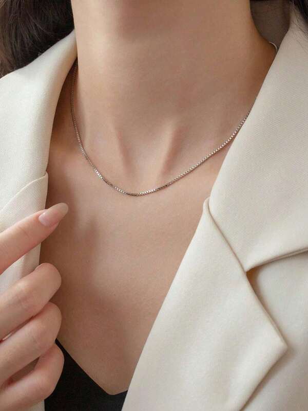 1 Pc Plaid Necklace Box Chain Exquisite Ultra Fine Necklace Women's Light Luxury Collar Chain Accessories Christmas Valentine's Day Gift Women's Gift