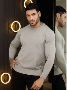 TRICOT DE LUXO Men's Basic Knitted Sweater, Quality Pullover, Autumn Winter, Father's Day - 銀色 - 查看 1