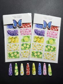 2packs Luxury Designer Original Design L-079 Lemon Grape Tomato Peach Star Fruit Style Full Nail Sticker