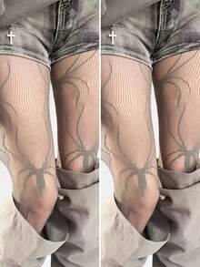 1 件女士洛丽塔蜘蛛蕾丝拼接透明连裤袜，个性化时尚长筒袜 - 彩色 - 查看 13