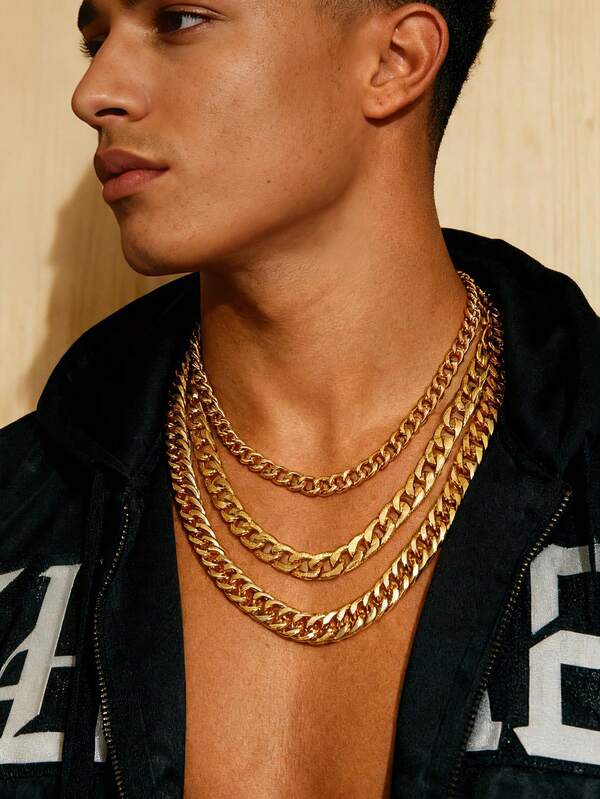 1 pieza Collar de cadena chapado en oro con estilo fashionista hip-hop, versátil para que los hombres lo usen a diario, en festivales de música, fiestas, vacaciones y como regalo para hermanos