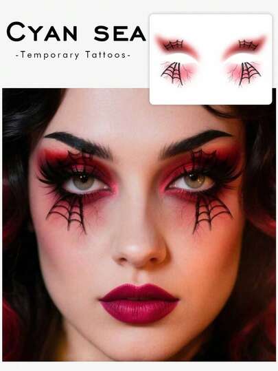 1 万圣节临时面部纹身贴纸，蜘蛛网眼线万圣节面部化妆贴身体化妆万圣节眼线贴纸角色扮演万圣节装饰贴纸