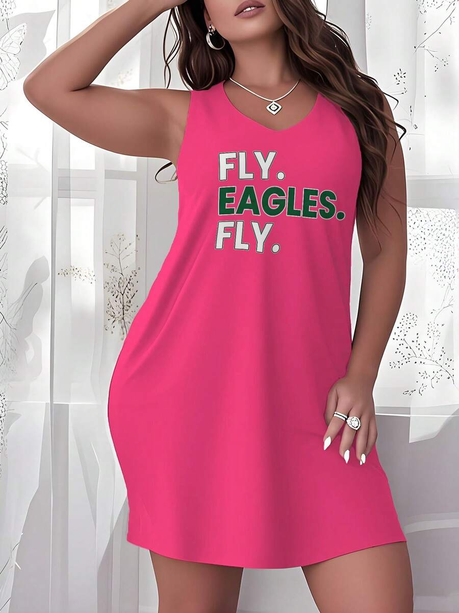 Women's Plus Size Nightgown Fly Eagles Fly Philly Philadelphia Football Eagles Camisole Nightdress Casual Summer Vacation Clothing Gifts For Women Sleeveless Pajamas For Women Set - 粉色 - 查看 1