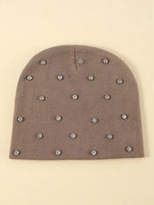 1pc Women's Fashion Rhinestone Plain Solid Color Minimalist Jacquard Beanie Hat, Suitable For Autumn/Winter Warmth And Daily Wear - Rhinestone - View 11