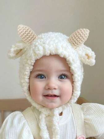 1 adet Sevimli Kuzu Peluş Kalın Sıcak Kulak Korumalı Rüzgar Geçirmez Bere Şapka Bebek Erkek ve Kız Çocukları İçin, Kış