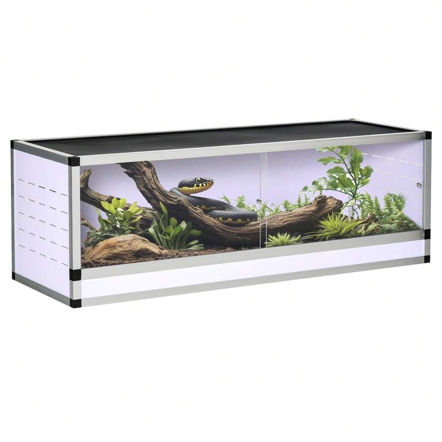 PawHut Terrarium aus Aluminium für Reptilien Amphibien Spinnentiere Reptilienzuchtbox Mesh-Terrarium Weiß+Silber+Schwarz 120 x 40 x 40 cm