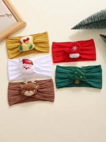 jralon Set de 5 diademas elásticas de nailon con estampado jacquard con estilo navideño para bebé, suaves y cómodas, con ambiente festivo