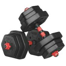 SONGMICS Set di Manubri con Barra di Collegamento, Manubri Corti, Peso Esagonale per Allenamento, Fitness, Sollevamento Pesi a Casa, Palestra - nero - Visualizzare 7