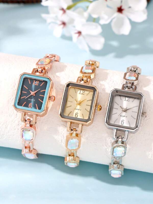 1PC|Women Fashionable And Elegant Square Dial Quartz Bracelet Watch, Water Drill. Simplicity, Luxury. Suitable For Daily Wear, Wearing At Parties. Birthday Gift, Christmas Gift, Girlfriend's Gift. (This Box Is Just A Display)