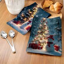 1 set/2 pièces/100 pièces Serviettes de cuisine et lavettes imprimées avec motif d'arbre de Noël, convient pour la décoration intérieure des restaurants, cuisines, salles de bain, décoration de fête, cadeaux de Noël