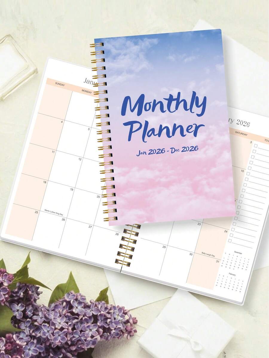 Trees Planificador mensual 2026 - Planificador semanal de 12 meses con espiral, cuadrícula de calendario, notas y lista de tareas - Ideal para establecer objetivos, productividad y uso diario - Adecuado para el hogar, la oficina y la escuela, accesorios de escritorio de oficina - Rosa - Ver 1