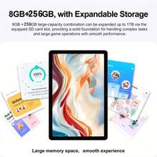 W&O 2025 New 10.1-Inch Tablet PC, Android 15 Operating System, 2-In-1 Tablet With Keyboard, Mouse, Protective Case, Stylus, 256GB ROM + 8GB RAM, Supports 1TB Memory Card Expansion, 5+16MP Camera, Octa-Core Processor, 8000Mah Battery, 1280*800 IPS HD Display, Tab, Wi-Fi 6, Tablet, Tablet, Pad - màu đen - Xem 7