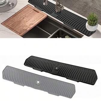Kitchen Sink Splash Guard Drain Pad , Large Size Kitchen Sink Splash Guard, Silicone Sink Faucet Drying Mat, Faucet Mat Splash Catcher, Multipurpose For Kitchen Sink, Bathroom (Black)