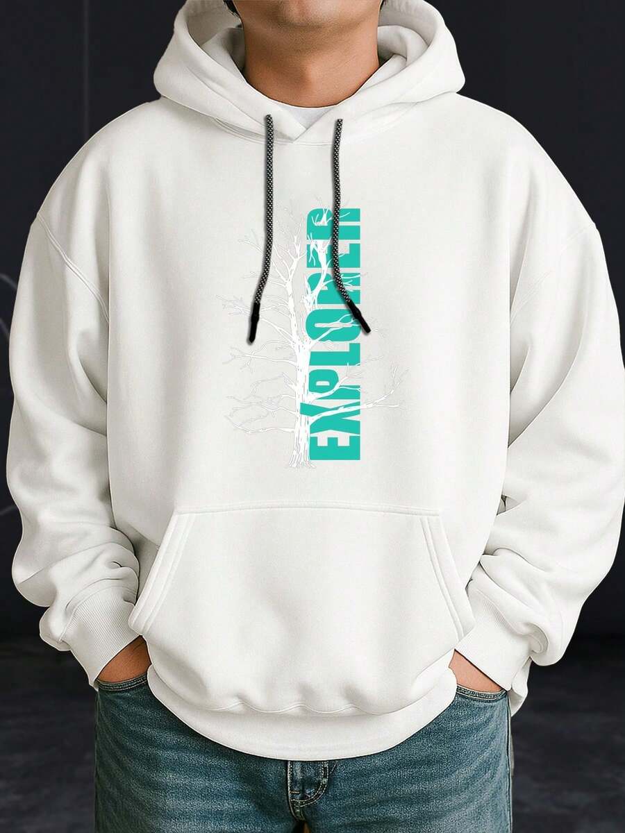 Sudadera con capucha de hombre de peso pesado con estampado de árbol turquesa y patrón de ingeniero - Sudadera de estilo urbano suelta con bolsillo canguro, sudadera casual de primavera y otoño adecuada para ingenieros, regalo - Ajuste suelto, estilo urbano, sudadera cómoda con capucha de cordón, ropa de fin de semana a para hombres, adecuada para las temporadas de primavera y otoño, estampado urbano a, sudadera de hombre, hoodie, sudadera con capucha de talla para hombres - Blanco - Ver 1