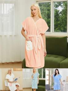 1pc Minimalist Wearable Bathrobe, With Pineapple Grid Texture For Quick Drying And Soft Dressing