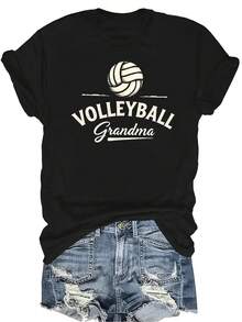 [Camiseta de moda casual] Camiseta suave y cómoda para mujer - Abuela de voleibol Casual de manga corta y cuello redondo, regalo perfecto para la abuela y la mamá, uso casual de primavera y verano - Negro - Ver 1