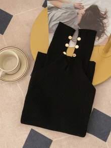 Women's Elegant Basic Sweater, Half-Turtleneck Long Sleeve Knit Top For Autumn/Winter - Black - View 8