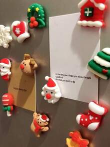 12pcs Christmas Themed Refrigerator Magnets 3D Three-Dimensional Cute Santa Claus Magnetic Wall Stickers Decoration Ins Style Gift - Multicolor - View 3