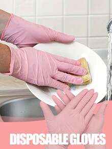 100/10/1pc (S, M, L, XL) Disposable Nitrile Gloves Pink Nail Polish/Tattoo/Eyelash Embroidery/Makeup Non Dirty Hand Protective Gloves Kitchen Dishwashing And Cleaning Rubber Household Nitrile Gloves Halloween, Christmas And Other Holiday Party Use - Pink - View 9