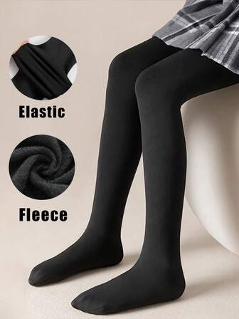 Thicken Thermal Kids Girl Tights Leggings Black Pantyhose Fleece Pant Solid Winter Thermo Stockings Kids Pantyhose High Waist Elastic Kids Girl Slim Thicken Tights For Winter