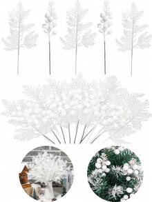 14pcs Christmas Decorations - Pink Glitter Berries Stems, Shiny Christmas Pine Branches 11 Inch (Approx. 28cm) Artificial Christmas Tree Ornaments, DIY Christmas Wreaths, Crafts, Holiday And Home Decor, Pink, Christmas Greenery Multicolor Artificial Flowers, Christmas Decorations, Christmas Decor Home, Christmas Gifts, Christmas Ornaments For Tree (White)