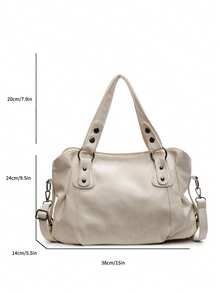 Retro Minimalist Large Capacity Fashion Student/Work Commute Tote Bag - Beige - View 6