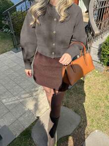 SEREN Autumn And Winter New Women's Round Neck Camel Color Single Breasted Long Sleeved Knitted Cardigan Top, Fashionable, Simple, Versatile, Street Casual And Lazy Style Suitable For Daily Commuting Sweater Coat Women's Clothing Chic Autumn