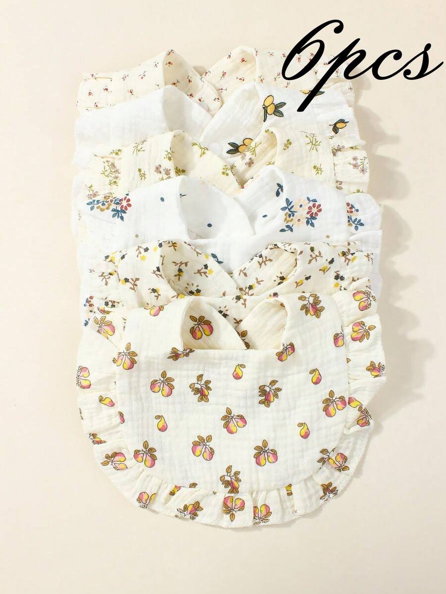 6 Stücke Neugeborenen Beige Niedliche Bedruckte Baby Lätzchen Set, geeignet für den täglichen Gebrauch in allen Jahreszeiten