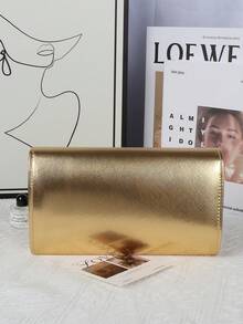 Glamouröse Abendtasche mit großer Kapazität, glänzender Kettenschulterriemen, modisches Klappendesign, luxuriöses strukturiertes Kunstleder, perfekt für verschiedene formelle Anlässe, ideales Accessoire für Hochzeiten und Partyveranstaltungen - Gold - Übersicht 3