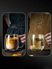 1pc Minimalist Luxury Double-Layer Insulated Quality Glass Coffee Cup, Double-Wall Insulation, Transparent, With Portable Handle, Suitable For Cappuccino, Latte, Tea, Hot & Cold Beverages, Ideal For Easter, Christmas, Birthday Party, Back To School Season And More Occasions.