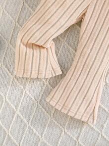 2pcs Baby Girls Casual Long Sleeve Top And Fashionable Flare Pants Set, Autumn - Khaki - View 7