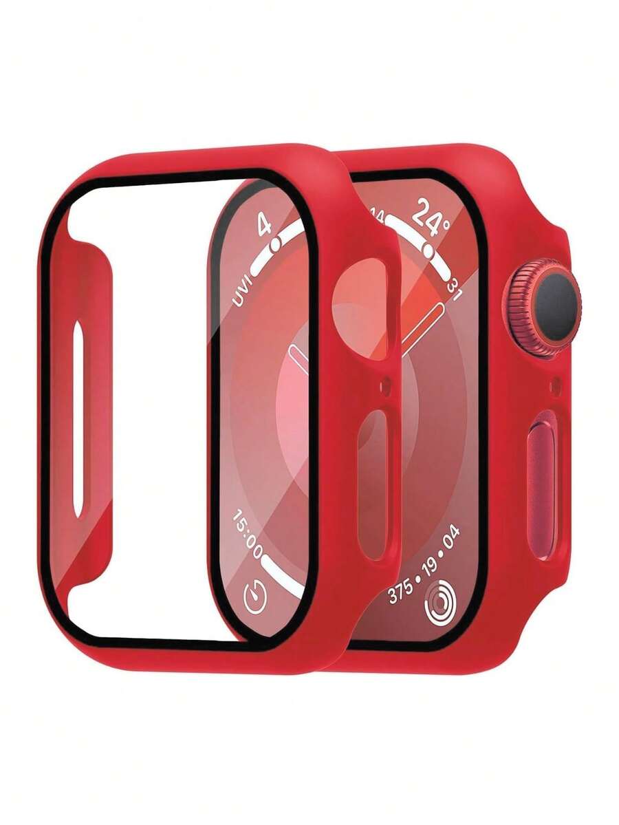 Tempered Glass Screen Protector - Full-Coverage Rugged PC Protective Case, HD Ultra-Thin, Compatible With Apple Watch Series Ultra/SE/11/10/9/8/7/6/5/4/3/2/1, Fits 38/40/41/42/44/45/46/49mm Cases, Smart Watch Case Accessory, Red