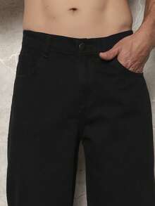 Men's Loose-Fitting Cotton Jeans With Slanted Pockets, Wide, Long, Washed, Skater Style, Cargo, Plain, Light Blue, For Going Out, Y2K Style, For Friends, Urban, For Going Out, For Work, For Vacation. - Black - View 2