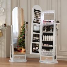 LVSOMT LED Arched Jewelry Cabinet With Mirror, 360° Rotating Standing Mirror With Jewelry Cabinets, Lockable Jewelry Mirror Cabinet With Lighting, Standing Wooden Jewelry Cabinet With 3-Tier Shelf - trắng - Xem 10