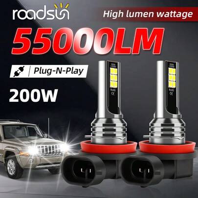 2 bóng đèn pha LED sương mù H11 5202 9005/HB3 9006/HB4 6000K trắng, bóng đèn siêu sáng 200W 55000 Lumen, không bao gồm pin, chip 12SMD công suất cao, CANBUS, không lỗi, sáng hơn 800%, dễ lắp đặt, cắm và chạy, chống nước, tuổi thọ cao
