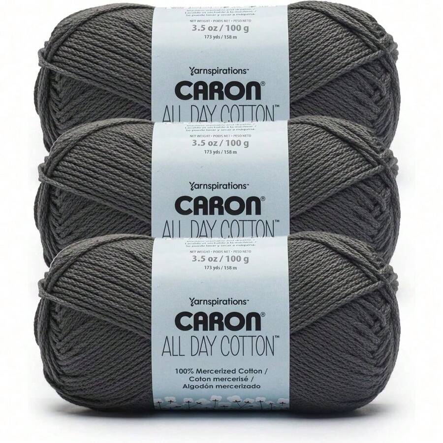 Premium Mercerized Cotton Yarn 3 Pack 173 Yards Each Soft Durable Knitting Crochet Thread Country Blue Color Quick-Dyeing Beginner Expert Use Scarves Blankets Home Decor Craft Projects - 灰色的 - 查看 1
