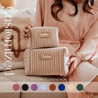 Customized Name Makeup Bag, Bridesmaid Gift, Velvet Cosmetic Bag, Travel Toiletry Bag, Birthday Gift, Makeup Bag, Bridal Party Favor, Wedding Gift, Mother's Day Gift