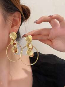 1 Pair Round Metal Crystal Pendant Earrings, European & American Style Personalized Fashion Big Earrings For Women & Girls, Travel, Wedding, Party, Birthday, Christmas Gift 2025